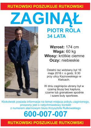 Rutkowski poszukuje zaginionego Piotra Roli
